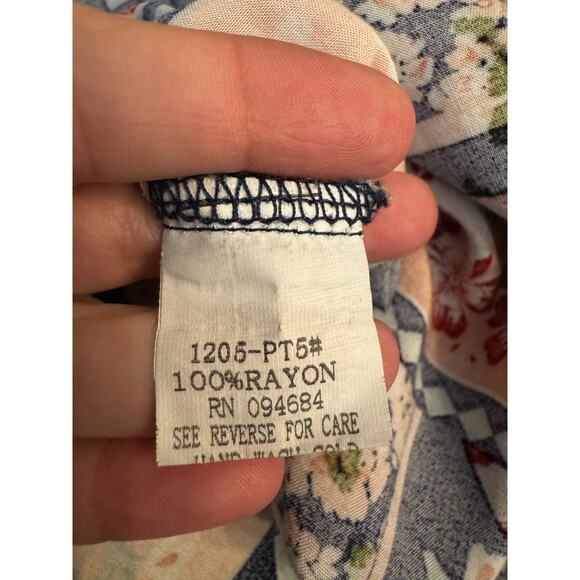 Aura Blue Peasant Patchwork Boho Top Flowy with Ruffle Sleeves Size Small - Picture 4 of 6